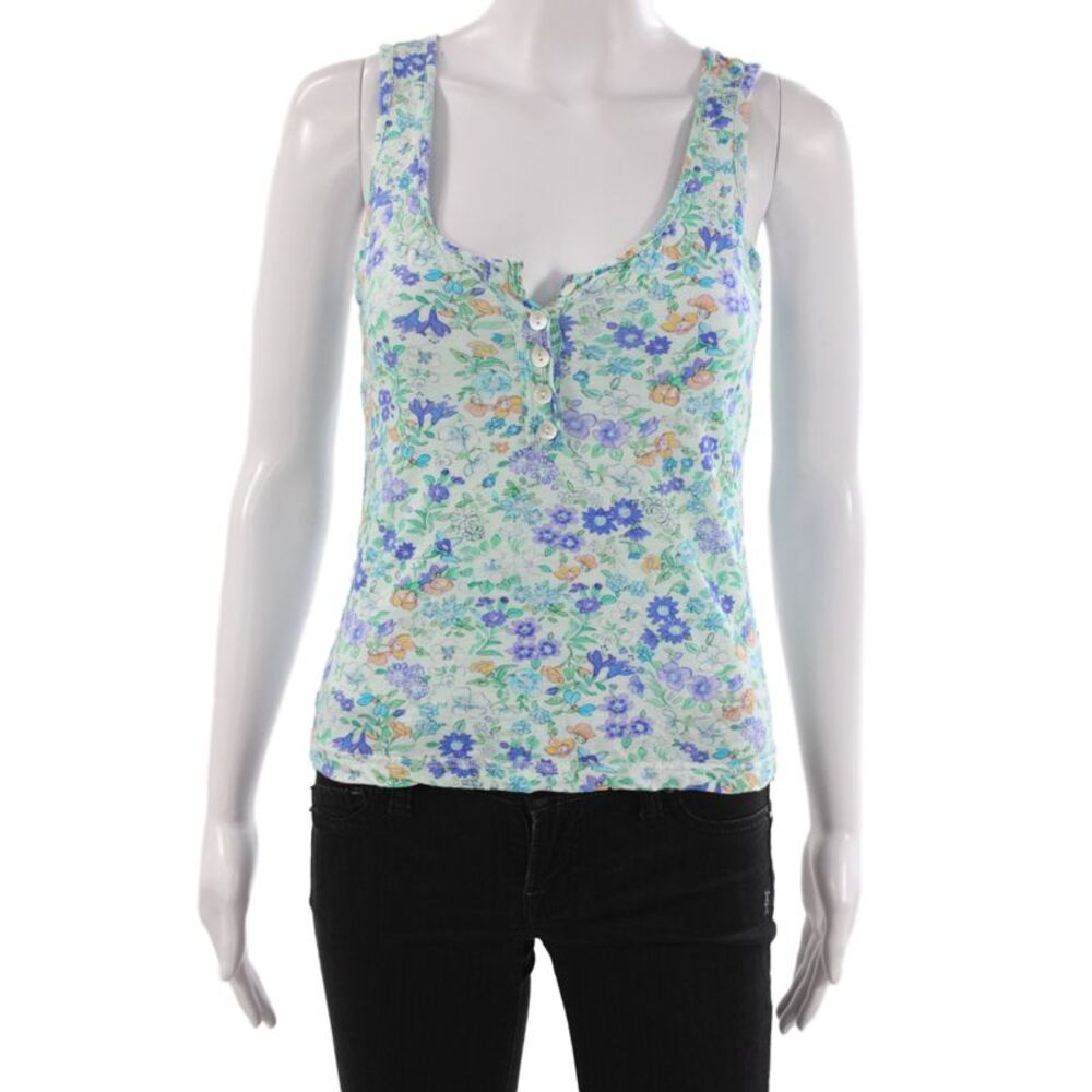 Love Shack Fancy Women Silk V-Neck Floral Camisole Button Blue Size XS
